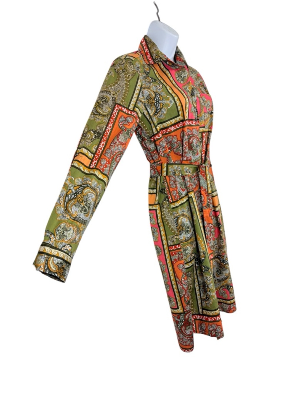 0039 Italy Luxury Paisley Belted Shirt Dress Cotton Designer Patchwork SzXS - Picture 5 of 12